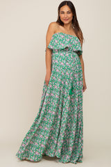 Green Floral Sleeveless Maternity Maxi Dress