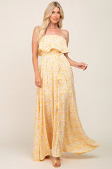 Yellow Floral Sleeveless Maternity Maxi Dress