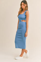 Blue Sleeveless Side Cutout Midi Dress