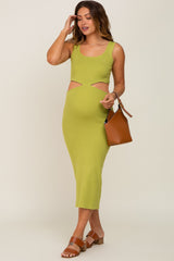 Lime Sleeveless Side Cutout Maternity Midi Dress