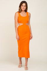 Orange Sleeveless Side Cutout Midi Dress