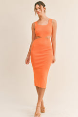 Orange Sleeveless Side Cutout Midi Dress