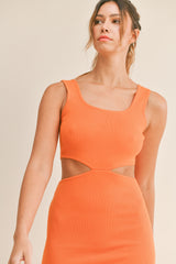 Orange Sleeveless Side Cutout Midi Dress