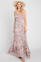 Pink Floral Ruffle Top Back Cutout Maternity Maxi Dress