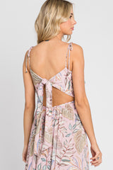 Pink Floral Ruffle Top Back Cutout Maxi Dress