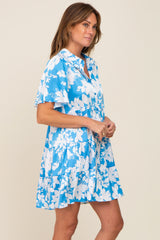 Blue Floral Collared Tiered Dress