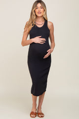 Black Racerback Fitted Maternity Midi Dress