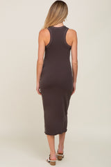 Brown Racerback Fitted Maternity Midi Dress