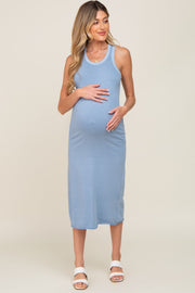 Blue Racerback Fitted Maternity Midi Dress