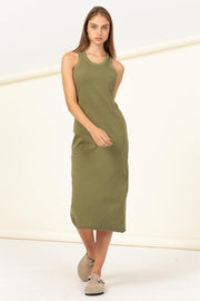 Olive Racerback Fitted Midi Dress