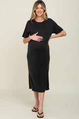 Black Shift Maternity Midi Dress