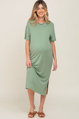 Green Shift Maternity Midi Dress