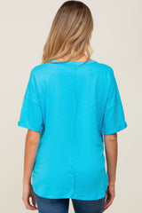 Aqua Oversized V-Neck Cuffed Short Sleeve Maternity Tee