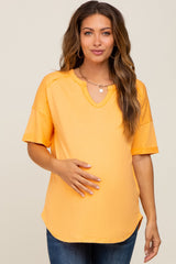 Orange Oversized V-Neck Cuffed Short Sleeve Maternity Tee