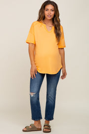 Orange Oversized V-Neck Cuffed Short Sleeve Maternity Tee