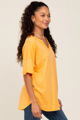 Orange Oversized V-Neck Cuffed Short Sleeve Tee