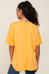 Orange Oversized V-Neck Cuffed Short Sleeve Tee