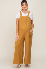 Mustard Wide Leg Tie Back Maternity Overalls