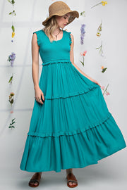 Turquoise Smocked Ruffle Tier Maxi Dress