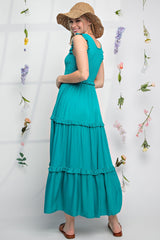 Turquoise Smocked Ruffle Tier Maxi Dress