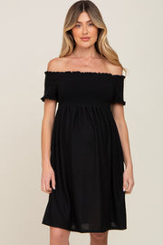 Black Swiss Dot Off Shoulder Maternity Dress