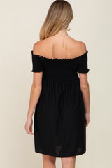 Black Swiss Dot Off Shoulder Maternity Dress