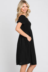 Black Swiss Dot Off Shoulder Dress