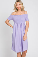 Lavender Swiss Dot Off Shoulder Dress