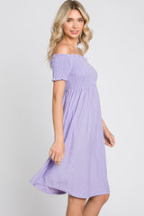 Lavender Swiss Dot Off Shoulder Dress