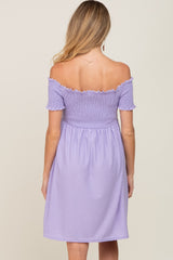 Lavender Swiss Dot Off Shoulder Maternity Dress