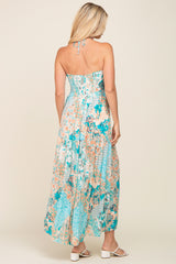 Jade Floral Halter Front Tie Maxi Dress