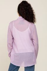 Lavender Textured Stripe Collared Button-Down Long Sleeve Top