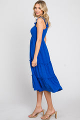 Royal Smocked Square Neck Ruffle Strap Tiered Midi Dress