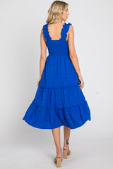 Royal Smocked Square Neck Ruffle Strap Tiered Midi Dress