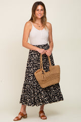 Black Floral Tiered Midi Skirt