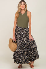 Black Floral Tiered Maternity Midi Skirt