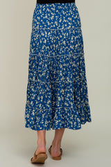 Blue Floral Tiered Maternity Midi Skirt