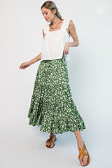 Green Floral Tiered Maternity Midi Skirt