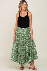 Green Floral Tiered Maternity Midi Skirt