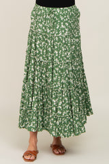 Green Floral Tiered Maternity Midi Skirt