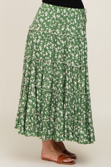 Green Floral Tiered Maternity Midi Skirt