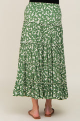 Green Floral Tiered Maternity Midi Skirt