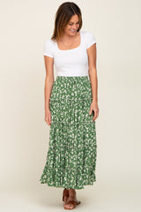 Green Floral Tiered Midi Skirt