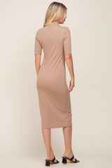 Taupe Ribbed Mock Neck Midi Dress