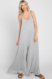 Heather Grey Shoulder Tie Soft Knit Jumpsuit