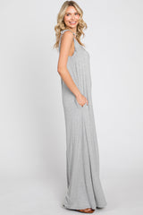 Heather Grey Shoulder Tie Soft Knit Jumpsuit