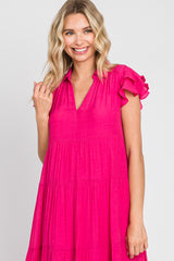 Fuchsia Flutter Sleeve Tiered Midi Dress