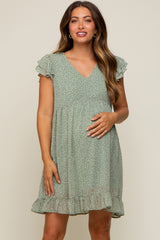 Sage Polka Dot Layered Sleeve Maternity Dress