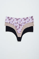 Multi-Color Leaf Print Seamless Thong Underwear Set