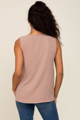 Light Mocha Solid V-Neck Sleeveless Top